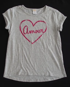 Gymboree 10 12 Large Girls Shirt Amore Heart Love EUC French L Gray Short sleeve - Picture 1 of 3