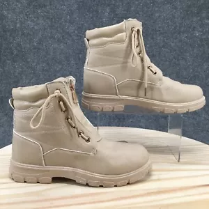 Kkdom Boots Womens 9.5 Combat Beige Comfort Round Toe Block Heels Ankle Top - Picture 1 of 16