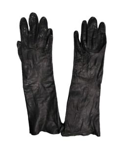 Black Real Kid Leather Gloves Long size 7.5  VGC Vintage