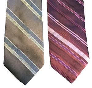 2 Stück Vintage DKNY Krawatten Krawatten grau lavendel lila diagonale Streifen Seide  - Bild 1 von 8