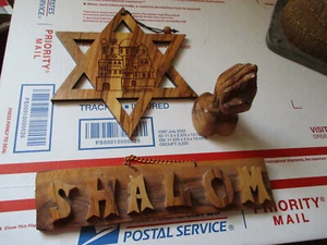 Wooden STAR OF DAVID JERUSALEM, Praying Hands & SHALOM Souvenir Lot - Picture 1 of 7
