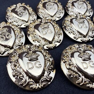 10 GROSSE DOLCE GABBANA KNÖPFE DG LOGO RUND GOLD METALL 26MM VINTAGE - Bild 1 von 9