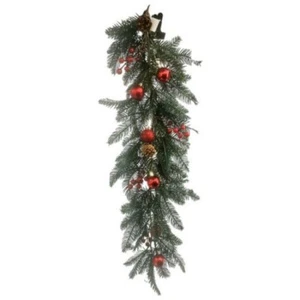 88cm Kunststoff Fichtenbahn mit roten Baubles & roten Beeren & Kegeln - Bild 1 von 4