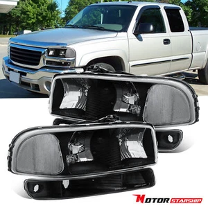 Black Headlights Assembly & Bumper Headlamps for 1999-2006 GMC Sierra Yukon New - Bild 1 von 10