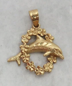 VINTAGE 14K GOLD MIAMI DOLPHIN LOGO CHARM / PENDANT - Picture 1 of 3
