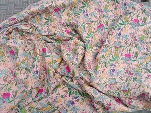 Indian Kantha Quilt Handmade Gudari Hippie Paradise Blanket Queen Size Bedspread - Picture 1 of 5