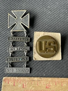 WWII Metal Marksman Pin and Brass US Twin Pin - Picture 1 of 5