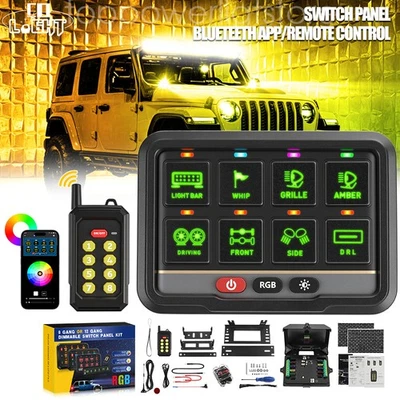 Panel de interruptor de 8 velocidades AUXBEAM RGB sistema de relé de control de circuito momentáneo para Jeep Foto 1 de 4