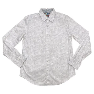 Camicia uomo Robert Graham Armstrong L/S con bottoni taglia media bianca grigia $198* - Foto 1 di 8