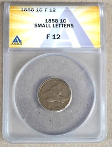 1858 SMALL LETTERS FLYING EAGLE CENT ANACS F12 7823965 - Picture 1 of 4
