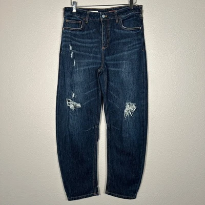 Anthropologie Pilcro Talla 29 The Bow Boyfriend Jeans Pierna Barril Azul Lavado Oscuro Foto 1 de 4