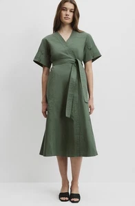 Country Road Utility Shirt Midi Dress Size 14 Fit & Flare Faux Wrap Front (C) - Picture 1 of 20