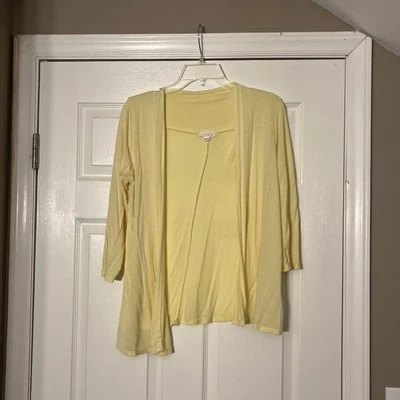 Agaci Womens Lightweight Soft yellow 3/4 Sleeve cardigan Size Large Open Front - Image 1 of 4