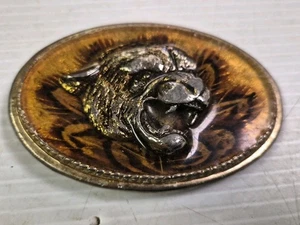 RARE Vintage 3D GEL BRASS Lion Wild Cat Men's Belt Buckle Head Figural LOOK WOW - Picture 1 of 5