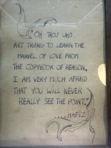 Obra de arte de cita escrita a mano Hafiz de mediados de siglo enmarcada rara coleccionable de colección - Imagen 1 de 8