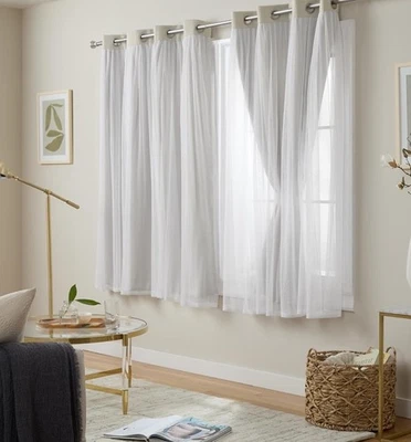 TOWN & COUNTRY LUXE Talia Doble Capa 38” X 63” 4 Cortinas Transparente Oscurecimiento Habitación Foto 1 de 4