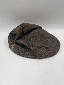 Polo US Assn Brown Herringbone Drivers Cap Hat VTG Tweed Newsboy L/XL - Picture 1 of 6