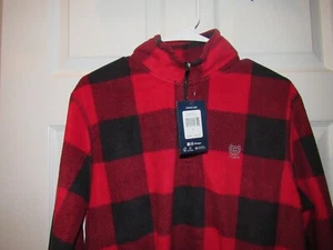 $60 NWT CHAPS Mens Medium 1/4 Zip Fleece Pullover Shirt Red Black Buffalo Plaid - Picture 1 of 4
