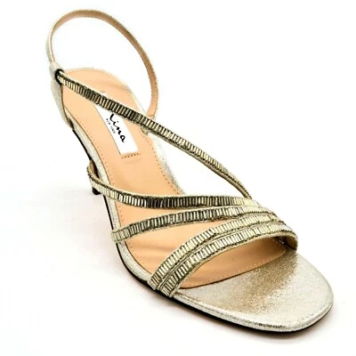 Tacones Nina New York para mujer brillantes con tiras talla 8M cuero plateado NUEVO Foto 1 de 4