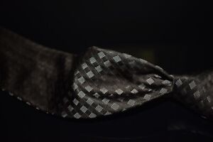 Armani Collezioni Made in Italy Espresso Woven Satin Dotted Diamond Silk Tie NR