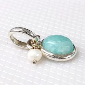 TOUS Authentic Silver Tiny Oval 10mm x 8mm Pendant Amazonite Freshwater Pearl - Picture 1 of 3