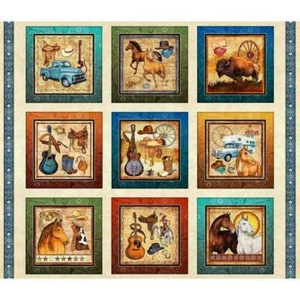 3 Yards Digital Cotton Fabric - QT Fabrics Dan Morris Lil Bit Country Squares Cr - Picture 1 of 1