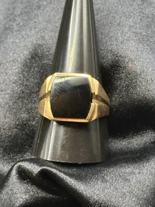 Vintage Black Onyx 10k Yellow Gold Size 11 Men's Ring 6.18grams - Foto 1 di 5