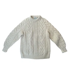 Vtg Blarney Woolen Mills Fisherman Sweater Cable Knit Ivory Mens M Billy Crystal - Picture 1 of 5