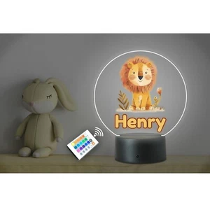 Personalised Kids Animal Name Lion LED Neon Night Light. Nursery Bedroom. Remote - Picture 1 of 4