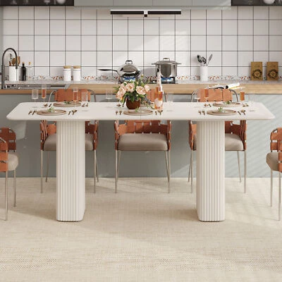 Modern Dining Table for 6-8 People Kitchen Dinner Table W/ Solid Wave Curved Leg - Image 1 of 4