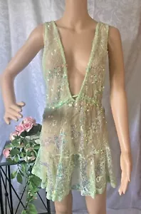 Free People Intimate Nachtwäsche Kleid Gr. S Pailletten Grün V-Ausschnitt Neu UVP:88£! - Bild 1 von 5