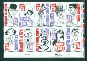 US 2819-2828 Stars of the Silent Screen, Plate Block # 211, Mint NH - Picture 1 of 1