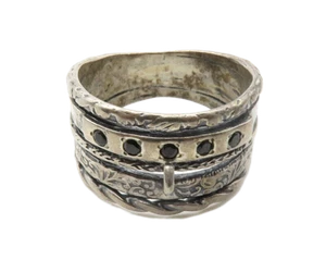 SHABLOOL 925 Silver  Vintage Black Hematite Split Band Ring Sz 10  RG13318 - Picture 1 of 6