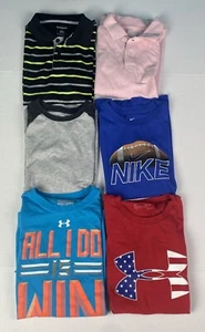Boys Kids Large Shirt Lot of 6 Polo T-Shirt Preppy Athletic Blue Red Stripe - Picture 1 of 8