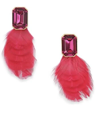 $48 Kate Spade gold tone pink crystal & feather stud  earrings D57 - Image 1 of 4