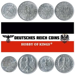 German Reich 4 Coin Set 50 Pfennig 3 200 500 Mark | Imperial Eagle | 1919 - 1923 - Picture 1 of 2