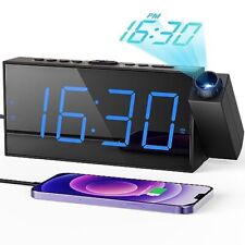 Projection Digital Alarm Clock LED for Bedrooms with USB Charger Port