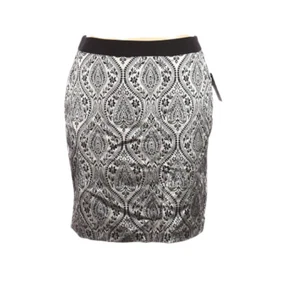 Worthington Black Silver Paisley Jacquard Career Pencil Skirt Women Size 16P - Picture 1 of 11