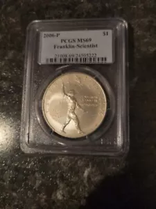 2006-P Franklin-Scientist Commemorative $1 Silver Coin, PCGS MS69 - Picture 1 of 2
