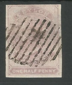 CEYLON SG17 THE 1858 QV HALFPENNY DULL MAUVE 4 MARGINS USED CAT £250 - Picture 1 of 2