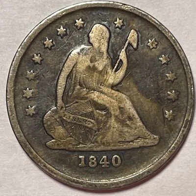Moneda de cuarto de libertad sentada sin cortinas 1840-O muy fina en estado bastante buena condición, arañazos #17112 Foto 1 de 3