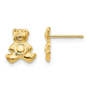 14K Gelbgold Klein Teddybär Ohrstecker Push Hinten Madi K Kinder Schmuck - Picture 1 of 3