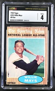 1962 Topps #395 Willie Mays San Francisco Giants All-Star - CSG 4 Sehr guter Zustand/Ex - Bild 1 von 2