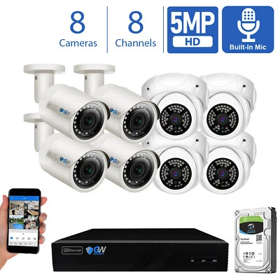 8 Channel 8MP 4K NVR 8 X 5MP PoE Microphone Outdoor Home Security Camera System - Image 1 of 4