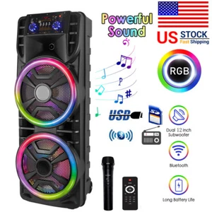 2800W Portable Bluetooth Speaker 12" Subwoofer Heavy Bass Sound System Party+Mic - Picture 1 of 12