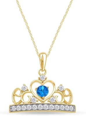 Collar colgante corona corazón piedra de nacimiento simulada y circonita cúbica en plata chapada en oro 14k Foto 1 de 4