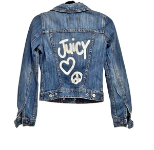 Juicy Couture Denim Jacket Distressed Jean Vintage Y2K USA Made Graffiti Size S - Picture 1 of 5