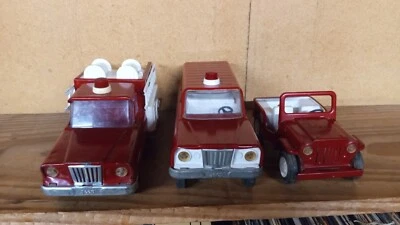 Mini Tonka 1968  Fire Jeep Set, Chief Wagoneer, Gladiator Engine, Utility CJ 5 - Image 1 of 4
