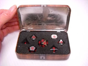 Skull Splitter Polyhedral Gaming Dice 7 Pc Set Metal Black & Red in Case D&D - Picture 1 of 7