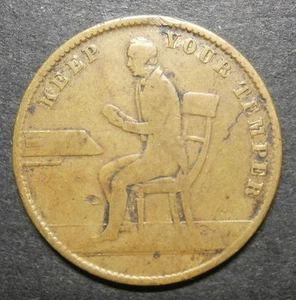 Gaming counter - "Keep your temper" 1853 with man facing left - 22.6mm - Picture 1 of 2